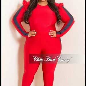 Red 2 Piece Ruffle Top and Matching Legging Set